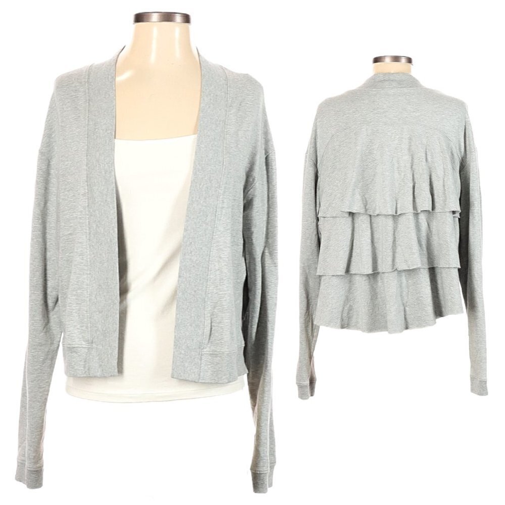 Aiko Grey Layered Ruffle Back Open Front Cardigan